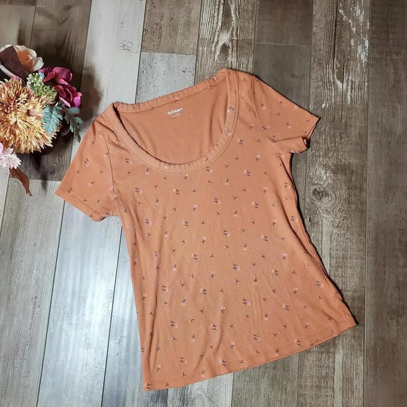 Old Navy Ribbed Floral Casual Boho Tee Shirt Top Size Large - Picture 5 of 11